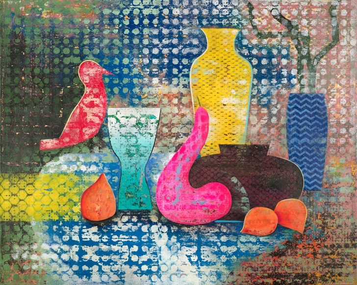 三个桃子的静物